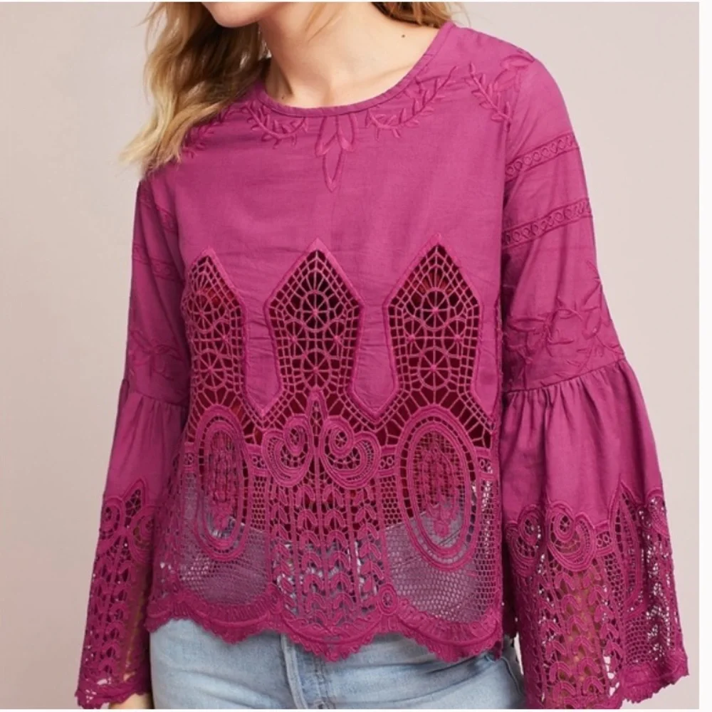 Anthropologie Chloe Oliver Embroidered Top